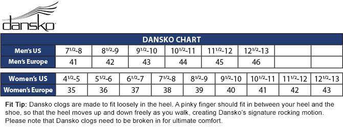dansko 37 size chart